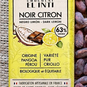 Chocolat noir au citron, sans lécithine, bio
