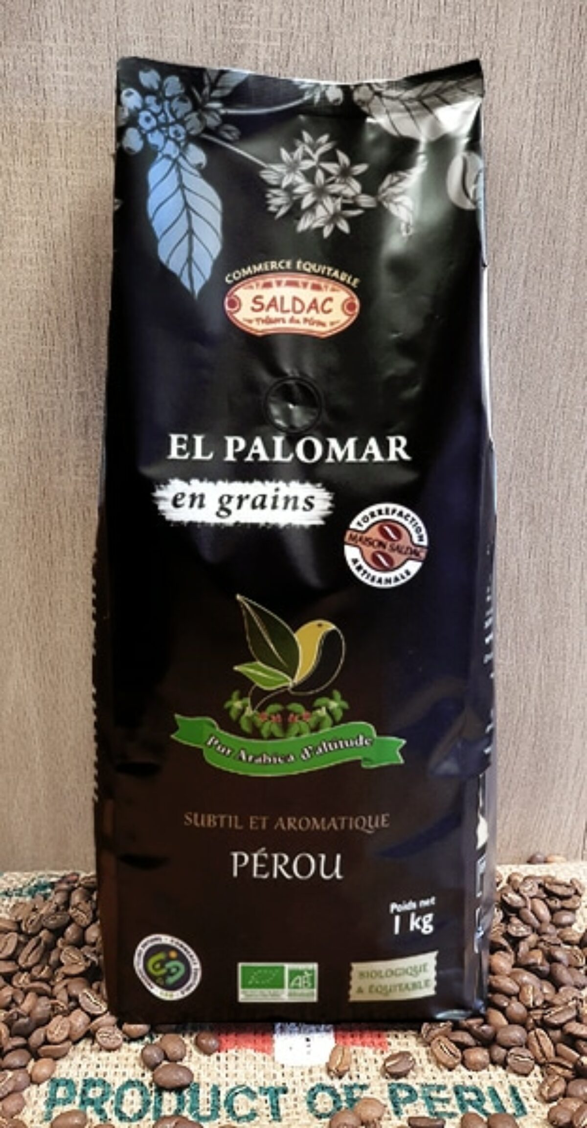 Café Palomar en grain biologique - Paquet de 1 kg - Saldac