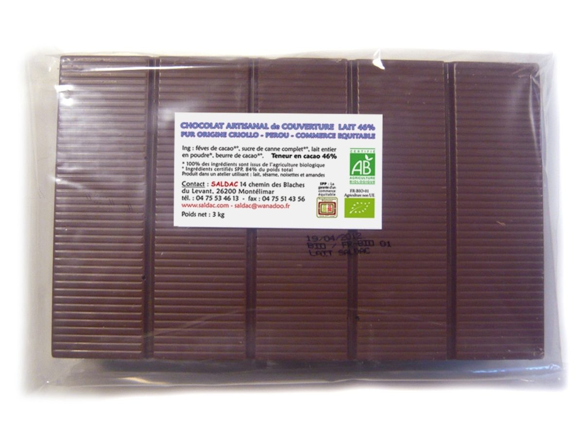 Tablette de Chocolat au Lait ou Noir Artisanal (120gr environ)