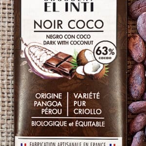 Chocolat noir à la noix de coco, sans lécithine, bio