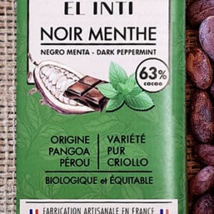 Chocolat noir à la menthe poivrée, sans lécithine, bio