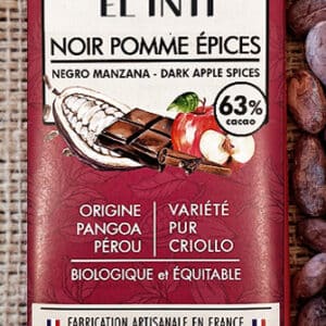 Chocolat noir à la pomme et aux épices, sans lécithine, bio
