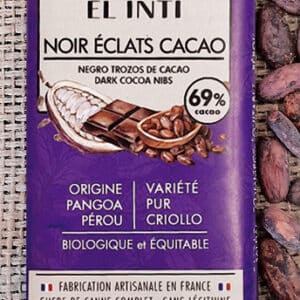 Chocolat noir aux éclats de fèves 69 % de cacao, sans lécithine, bio