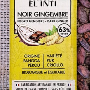 Chocolat noir au gingembre confit, sans lécithine, bio