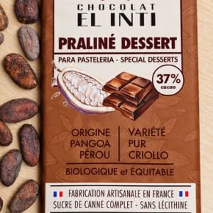 Chocolat Praliné aux noisettes, 37 % de cacao, sans lécithine, spécial dessert 200g bio.
