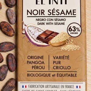 Chocolat noir au sésame grillé, sans lécithine, bio